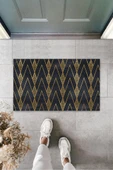 P Parla Siyah-Gold Kapı Önü Paspası Zigzag Desen  K-3209 - 1