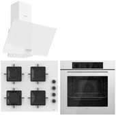 Ferre QBL62CB - SS206 -D087 60 Cm Beyaz Cam Turbolu Ankastre Set -Yeni 2025 - 1