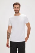 Solid T-Shirt Beyaz Basic Erkek Tişört - 1