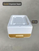 Tekli Beyaz-Gold Tekerlekli Patateslik Soğanlık Oyuncak Kutusu Patates Soğan Sepeti Sebzelik 12 Lt - 3