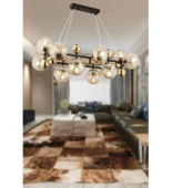 12Li Dikdörtgen Camlı Gold Modern Avize ve Camlı Sarkıt Salon Avize - 1