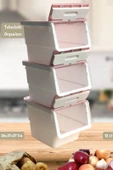 3’lü Tekerlekli Patateslik Soğanlık Oyuncak Kutusu Patates Soğan Sepeti Motek Beyaz-Pembe 36 Lt - 3