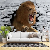 3 Boyutlu Aslan Temalı Duvar Kağıdı thumbnail 1