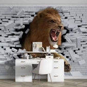 3 Boyutlu Aslan Temalı Duvar Kağıdı thumbnail 3