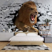 3 Boyutlu Aslan Temalı Duvar Kağıdı thumbnail 2