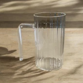 Kulplu Çizgli Desenli Cam Bardak - Kahve Meşrubat Bardağı 350 Ml - 1