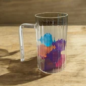 Kulplu Çizgli Desenli Cam Bardak - Kahve Meşrubat Bardağı 350 Ml - 2