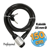 Profosyenel Motosiklet Bisiklet Halat Zinciri Hırsız Kilidi 150 cm Çelik Kilit Çap 25 mm Ø 1 Adet - 1