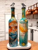 El yapımı Soyut Kadın Portresi ve Çiçek Motifli Vintage Yağdanlık Set, Mutfak Sosluk, Sirkelik - 2