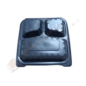 3 Gözlü Yemek Kabı Kendinden Kapaklı Siyah 200 Adet thumbnail 1