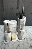 8 Parça Mermer Desenli Beton Banyo Seti Katı Sıvı Sabunluk Diş Fırçalık Çöp Kovası Tuvalet Fırçalığı - 3