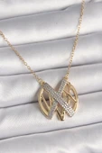 316L Çelik Gold Renk Zirkon Taşlı Vintage Model Kadın Kolye thumbnail 1