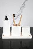 7 Parça Banyo Seti Katı Sıvı Sabunluk Pamukluk Diş Fırçalığı Tütsülük Tepsi thumbnail 2