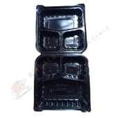 3 Gözlü Yemek Kabı Kendinden Kapaklı Siyah 200 Adet thumbnail 4