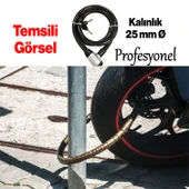 Profosyenel Motosiklet Bisiklet Halat Zinciri Hırsız Kilidi 150 cm Çelik Kilit Çap 25 mm Ø 1 Adet - 3