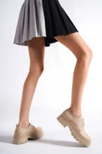 new Tresa Nude Süet Kadın Loafer  Bağcıklı Yüksek Kaymaz Taban Günlük Ayakkabı - 3