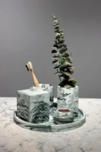 6 Parça Mermer Desenli Beton Wc Banyo Seti Takımı Sunum Tepsisi Diş Fırçalık Mumluk Pamukluk - 2