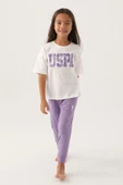 U.S. Polo Assn. U.S. Polo Assn Lisanslı Floral Text Krem Kız Çocuk Pijama Takımı - 2