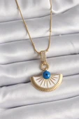 316L Çelik Gold Renk Zincir Zirkon Taş Detaylı Nazar Boncuk Göz Model Kadın Kolye thumbnail 1