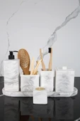 7 Parça Mermer Desenli Beton Banyo Seti Sıvı Sabunluk Diş Fırçalık Pamukluk Mumluk Tepsi Saksı thumbnail 1