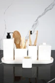 7 Parça Mermer Desenli Beton Banyo Seti Sıvı Sabunluk Diş Fırçalık Pamukluk Mumluk Tepsi Saksı thumbnail 1