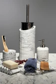 6 Parça Mermer Desenli Beton Banyo Seti Katı Sıvı Sabunluk Diş Fırçalık Tuvalet Fırçası Tepsi - 3