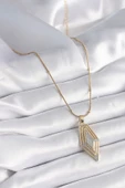 316L Çelik Gold Renk Zirkon Taşlı Vintage Model Kadın Kolye - 2