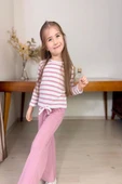 Yeni Sezon Çizgili Boru Paça Kız Çocuk Pembe Renk Takım - 2