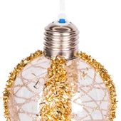 Yılbaşı Topu Ampul Led Işıklı Simli Desenli 2 li Paket Gold 7 cm thumbnail 4