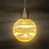 Yılbaşı Topu Ampul Led Işıklı Gold Simli Desenli 2 li Paket Şampanya 7 cm thumbnail 1