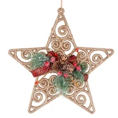 Yılbaşı Ağaç Süsü Yılbaşı Dekorlu Desenli Simli Yıldız Gold 22 cm thumbnail 1