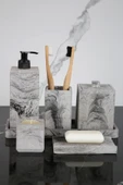 7 Parça Beton Banyo Seti Takımı Katı Sıvı Sabunluk Diş Fırçalık Tütsülük Kokuluk Sunum Tepsisi thumbnail 5