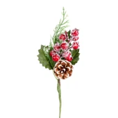 Yılbaşı Çiçeği Pike Berry Kozalaklı Karlı Kırmızı- Yeşil 24 Cm. thumbnail 1