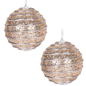 Yılbaşı Topu Pullu Gümüş Şerit İp Desenli 2 li Paket Şampanya 9 cm thumbnail 2