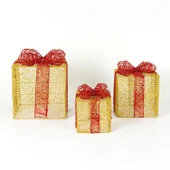 Yılbaşı Süsü Kırmızı Fiyonklu Büyük Hediye Paketi 3'Lü Set Dore thumbnail 1