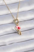 316L Çelik Gold Renk Renkli Kalp Figür Charm Model Kadın Kolye thumbnail 1