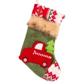 Yılbaşı Ağaç Süsü Çorap Araba Figürlü Yeşil 15x24 cm thumbnail 1