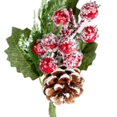 Yılbaşı Çiçeği Pike Berry Kozalaklı Karlı Kırmızı- Yeşil 24 Cm. thumbnail 2