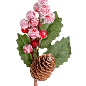 Yılbaşı Çiçek Pike Karlı Berry Kozalaklı Kırmızı-Yeşil 28 cm thumbnail 2