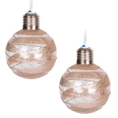 Yılbaşı Topu Ampul Led Işıklı Gold Simli Desenli 2 li Paket Şampanya 7 cm thumbnail 2