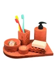6'lı Mermer Desenli Terracotta Beton Banyo Seti Tuvalet Wc Sıvı Sabunluk Diş Fırçalığı Takım - 3