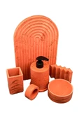 6'lı Mermer Desenli Terracotta Beton Banyo Seti Tuvalet Wc Sıvı Sabunluk Diş Fırçalığı Takım - 2