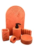 6'lı Mermer Desenli Terracotta Beton Banyo Seti Tuvalet Wc Sıvı Sabunluk Diş Fırçalığı Takım - 4