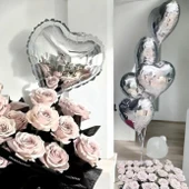 Brokoli Home 2 Ad Gümüş Kalp Folyo Balon 45 Cm 18 İnç - 3