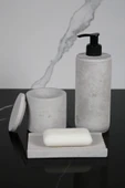 8 Parça Beton Banyo Seti Katı Sıvı Sabunluk Diş Fırçalık Mumluk Tütsülük Tepsi Sunumluk Pamuk Kutusu thumbnail 3