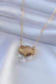 316L Çelik Gold Renk Lotus Model Zirkon Taşlı Kadın Kolye thumbnail 1