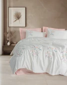 Cotton Box 3D Nakışlı Saten Çift Kişilik Nevresim Takımı Liva Pudra thumbnail 1