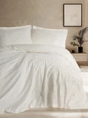 Cotton Box 3D Nakışlı Saten Çift Kişilik Nevresim Takımı Chic Ekru thumbnail 1