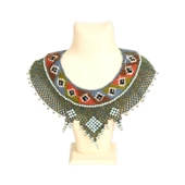 Triko İşlemeli Boncuk Örgülü Kolye - 1