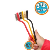 3'lü Set Tel Fırça Seti Mutfak Temizlik Plastik Çok Amaçlı Temizleme Fırçası Kir Pas Kireç Izgara - 1